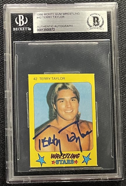 TERRY TAYLOR SIGNED 1986 MONTY GUM WRESTLING #42 BECKETT AUTHENTICATED 572