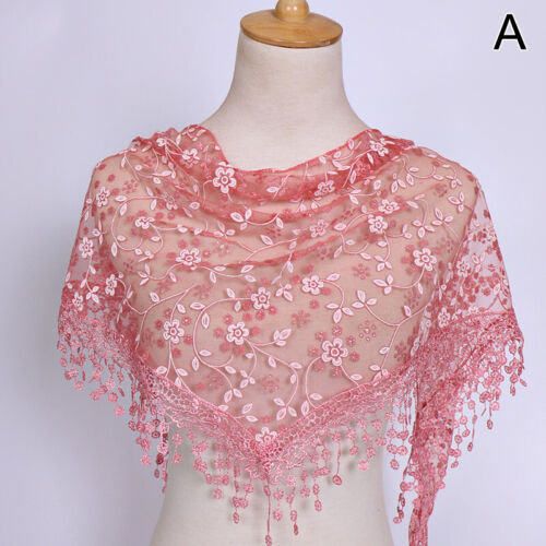 Women Lace Shawl Scarf Hijab Wrap Embroidered Tassel Turban Stole Headwear Gifts - Picture 13 of 31