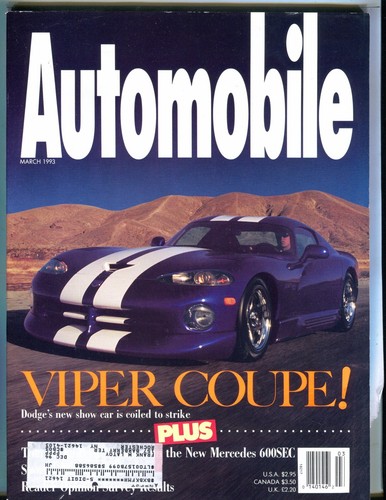 Automobile Magazine March 1993 Viper Coupe EX w/ML 042617nonjhe - 第 1/1 張圖片