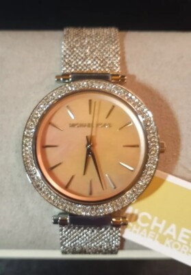 NEW Michael Kors Womans Darvi Crystal Pink Mother Of Pearl Stain- Steel Bracelet