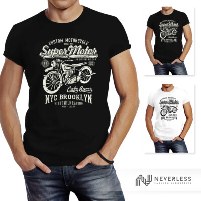 Herren T-Shirt Biker Shirt Motorrad Super Motor Retro Vintage Slim Fit