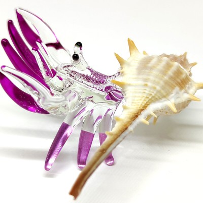 Seashell Hermit Crab Figurines Beach Animals Blown Glass Art Collectible Gift #9
