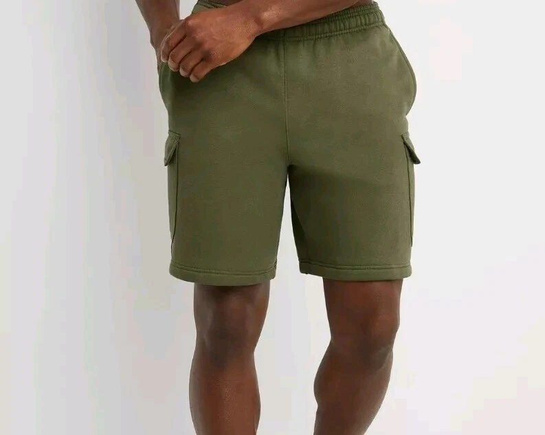 Champion Fleece Cargo Shorts Men's Powerblend 3 Pockets Waist 8 In Green Size L