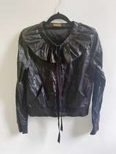 Peter Jensen Black Biker Style Jacket With Ruffle Collar Medium