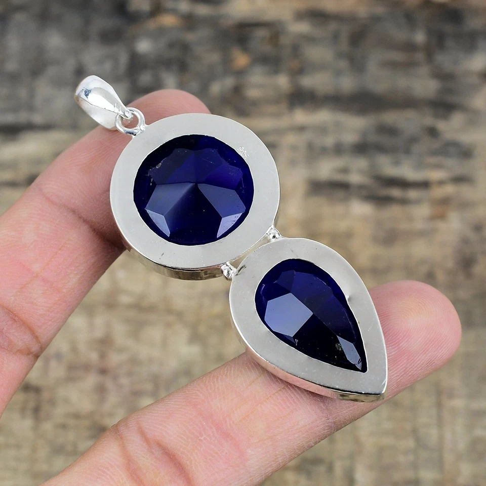 Londo Topazio Blu Gemma a Mano 925 Argento Sterling Ciondolo Gioielli Per Regali - Immagine 4 di 4