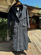 Travelsmith Trench Coat Women's S Black Long Wrap Wide Collar Adjustable Cuff