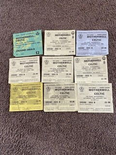 9 x Motherwell V Celtic Tickets 1985 /92