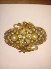 Vintage Costume Jewelry Rhinestone And Faux Pearl Brooch