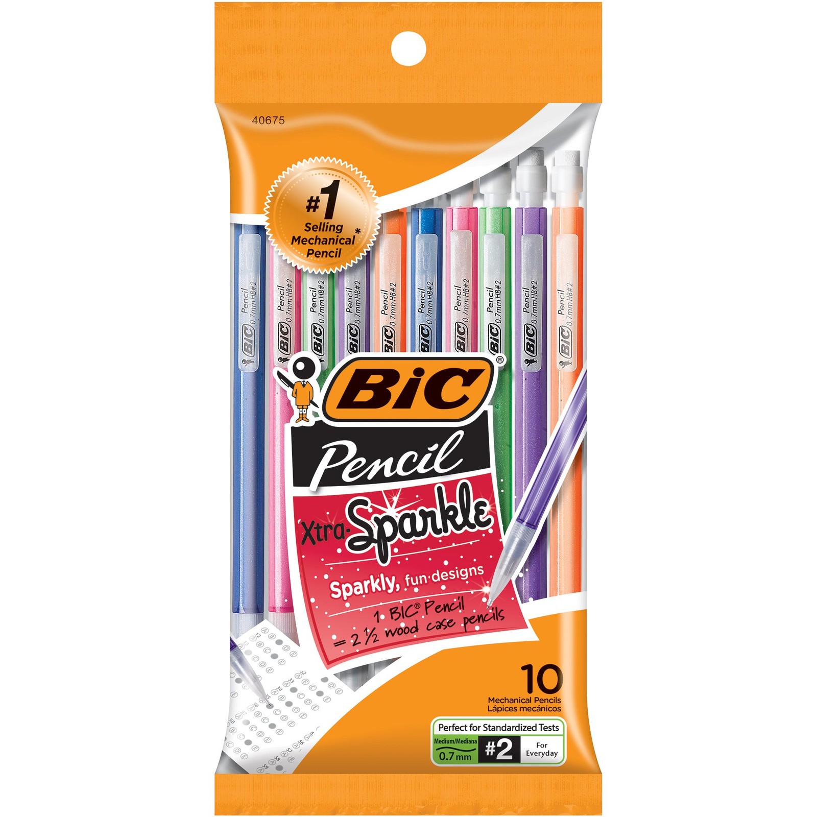 BIC Xtra Sparkle Mechanical Pencil,Colorful Barrel,Medium Point 0.7 mm,10-Count