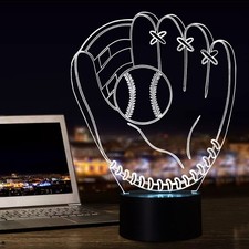 Baseball Gifts for Kids, 3D Glove Night Lights Illusion Bedside Lamp 16 Color...