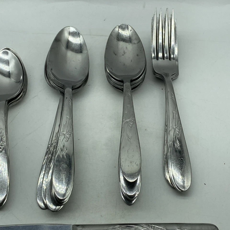 Juego de 44 piezas de servicio para 6 Utica brillante floral con monograma “B” UT19 7 Foto 3 de 4