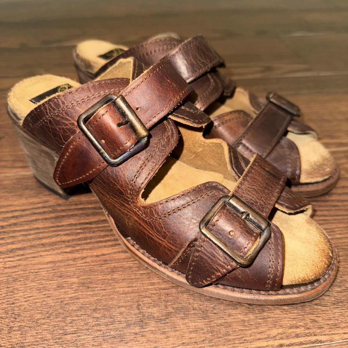 Freebird by Steven Brown and Cream Studded Triple-Buckle Leather Sandals Buckle Sandals Freebird By Steven for Women for sale | eBay main image 2