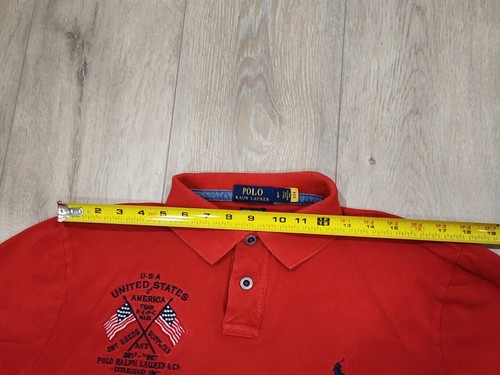 Polo Ralph Lauren Shirt Mens Large Embroidered Flag USA Slim Fit Vintage Red - Picture 15 of 18