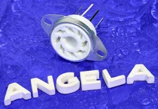 8 Pin Octal PC Mount White Ceramic Tube Socket With Long Pins  #81001