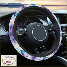 Purple Flower Steering Wheel Cover Neoprene Universal 15" Car Accessory for Men