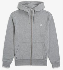FRED PERRY HOODED ZIP THROUGH SWEATSHIRT J7536 420 STEEL MARL NEW WITH TAGS