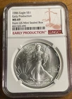 1986 (S) MS 69 SILVER EAGLE NGC EARLY PRODUCTION FROM US MINT SEALED BOX