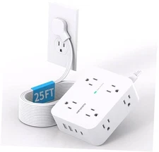 Extension Cord 25 Ft, Power Strip with 4 USB Ports(2 25Ft Flat Extension Cord