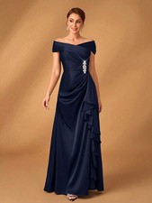 SHEIN SERIN SUMMER ELEGANT GORGEOUS ROMANTIC SATIN DRESS - SIZE: XL - DARK BLUE