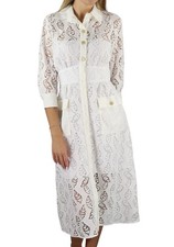 Robe Sandro Femme 36 S Blanche Perforée À Manches 3/4 Avec Boutons-Pression