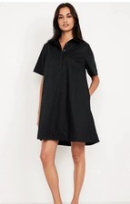 NEW Old Navy Womens Short Sleeve Swing Shirt Dress Collar Lava or Black L NWT