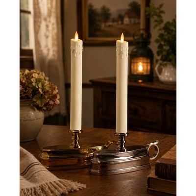 NEW Luminara Flameless LED Window Candles (2) Moving Flame Timer Bronze Ivory
