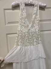 CLAIRE PETTIBONE Ivory Lace Maxi Nightgown L - Floral Pearl Appliqu