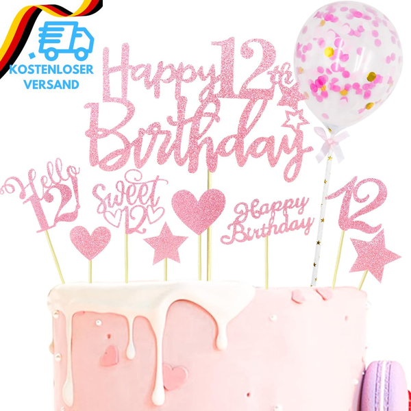 Tortendeko 12 Geburtstag MäDchen Junge,10 Stk Rosa Glitzer Kuchendeko Geburtstag-image