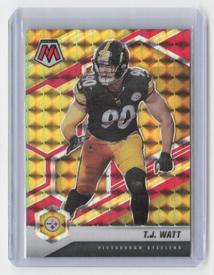 T.J. Watt 2021 Panini Mosaic Choice Prizm Fusion Red and Yellow SN #172 #/80 A6