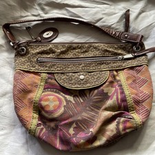 FOSSIL Multi Color Canvas  Leather Hobo Shoulder Bag Purse Long Live Vintage