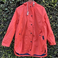 Pendleton Rain Jacket Women L Orange Aztec Lined Hooded Waterproof Full Zip Snap