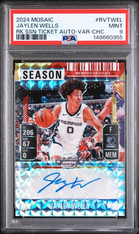 2024 Mosaic Jaylen Wells RC SEASON TKT AUTO VAR. CHOICE #RVTWEL Grizzlies PSA 9