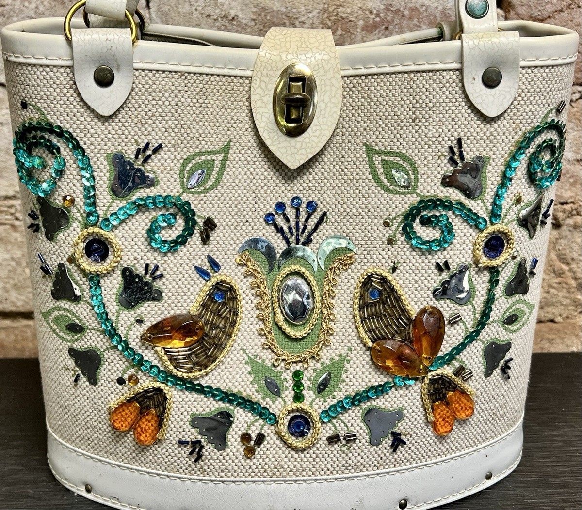 Enid Collins エリッドコリンズ vintage ビジューバッグ Vintage 1960's Enid Collins Jewel Bokay Purse Wood Base Handbag