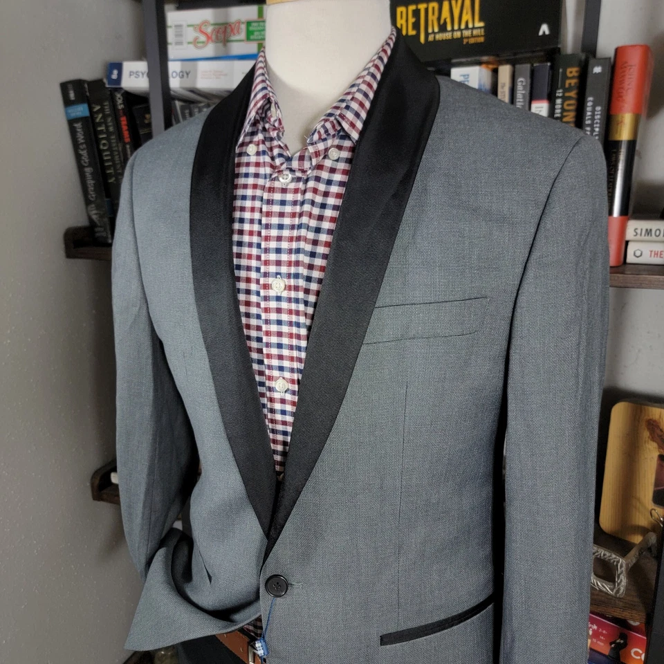 Мужская обеденная куртка блейзер Ryan Seacrest Distinction серая на одной пуговице 40R - Изображение 4 из 4