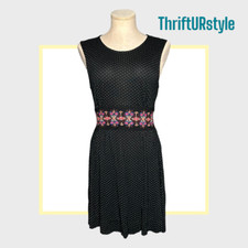 FREE PEOPLE Black Polka Dot Dress with Embroidered  Sleeveless Small