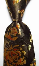 New Classic Floral Brown Gold JACQUARD WOVEN 100% Silk Men's Tie Necktie