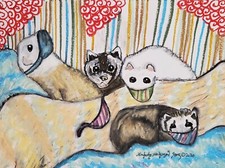 ACEO Ferret in Quarantine Mask 2.5 x 3.5 Art Card Mini Print KSAMS Collectible