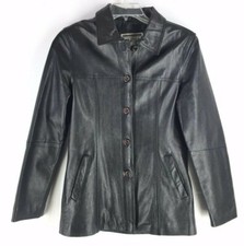 D'linea Women's Black Genuine Leather Collar Button Lined Jacket (size M)