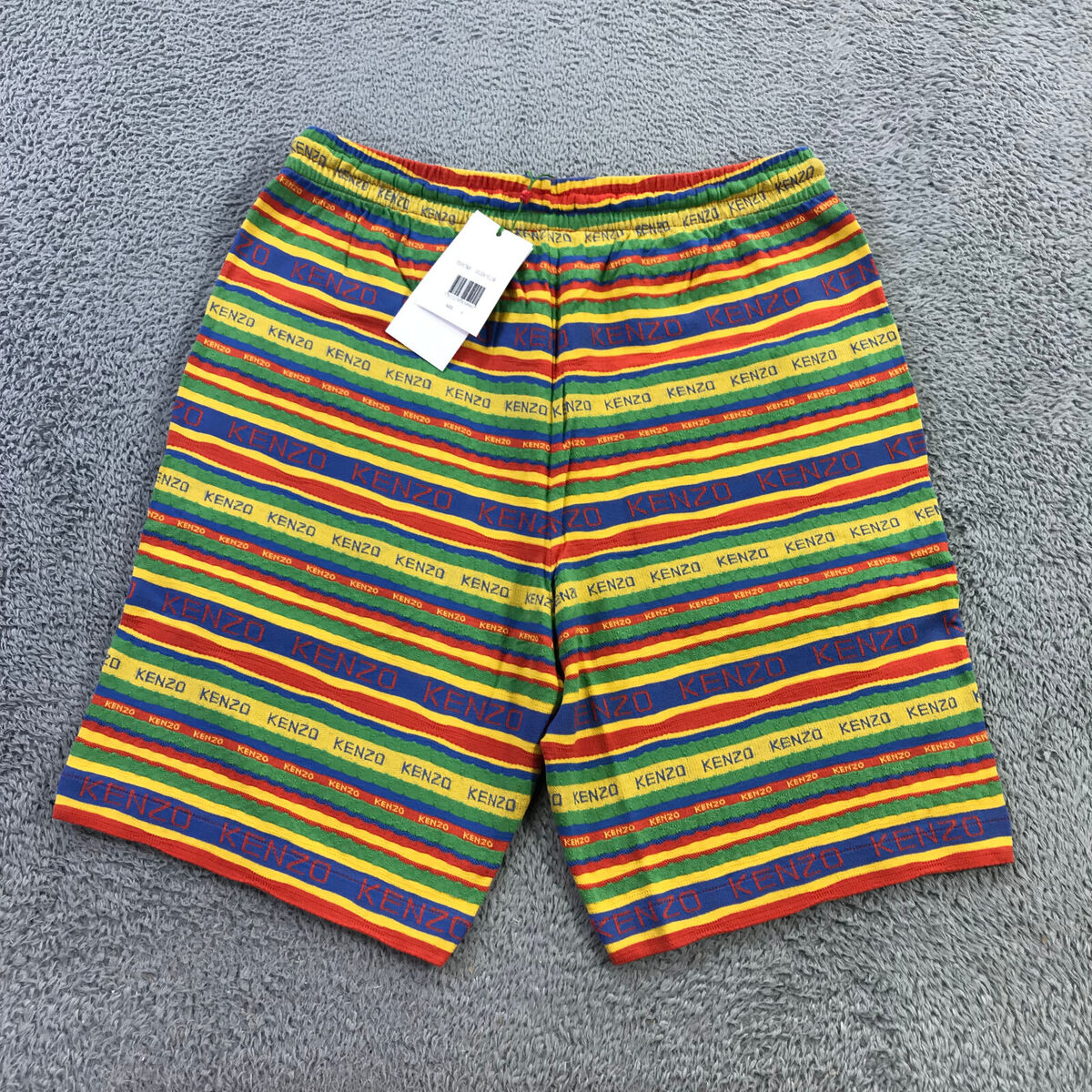 Kenzo Shorts Mens Small Logo Stripe Shorts Yellow Blue Green Kenzo Shorts Mens Small Logo Stripe Shorts Yellow Blue Green