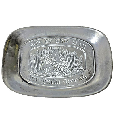 Duratale Leonard Pewter Tray Daily Bread Give Us This Day 1970 Scripture Vintage