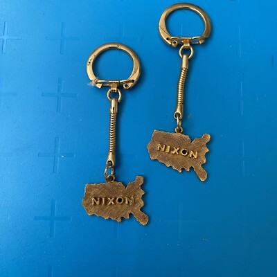 Pair NIXON US Map Campaign Keychain Republican collectible Election 1960s 70s