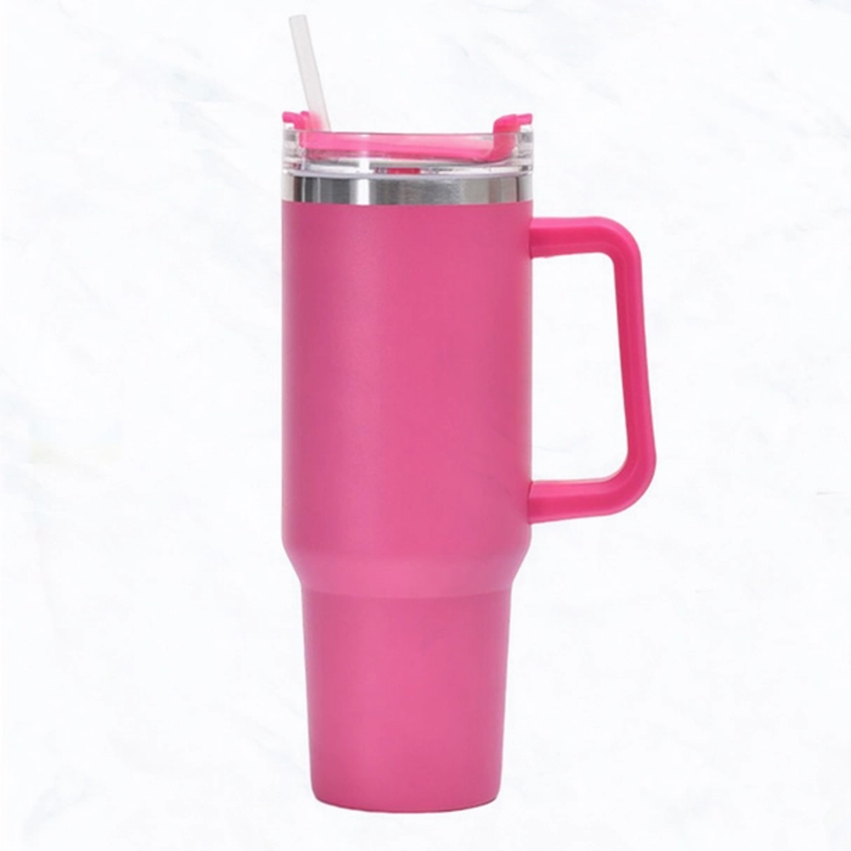 Hot Pink Fuchsia 40 oz, Stainless Steel Tumbler with Handle, Straw
