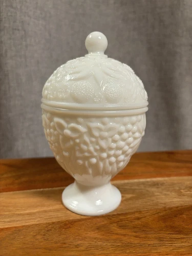 Vintage Avon White Milk Glass Covered Candy Dish Floral Trinket Decor With Lid