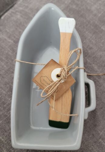 Mud Pie Lake Retreat Collection Grey Boat Dip Bowl and Oar Spreader Set Retreat - Picture 4 of 5
