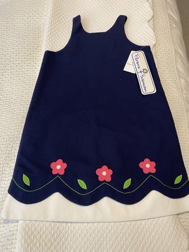 NWT FLORENCE EISEMAN GIRLS DRESS SIZE 6X NAVY & WHITE WITH PINK FLOWERS
