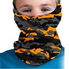 Face Mask Kids Halloween Camouflage Neck Wrap Gaiter Headband Hood Gray Orange