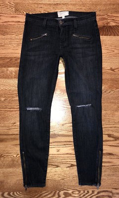 CURRENT ELLIOTT GRAY SKINNY SOHO ZIP STILETTO JEANS BIKER DESTROY DISTRESSED 28