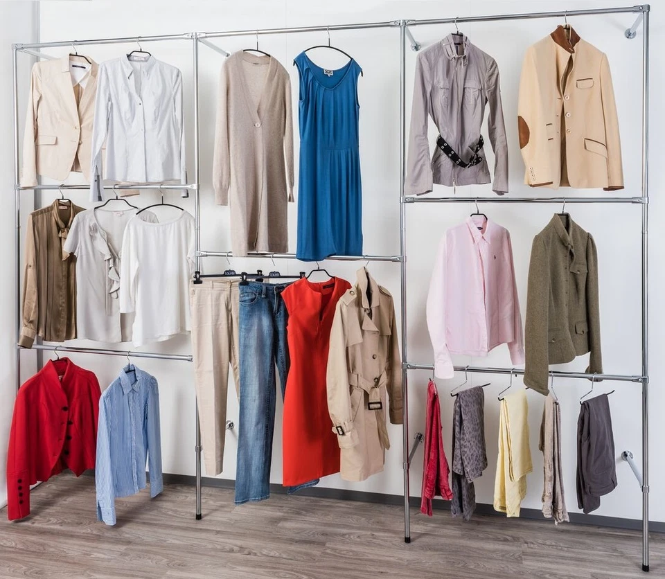 Kleiderständer Wandregal Kleiderkammer Textilregal Ankleidezim Eckgarderobe W.04 - Bild 3 von 4