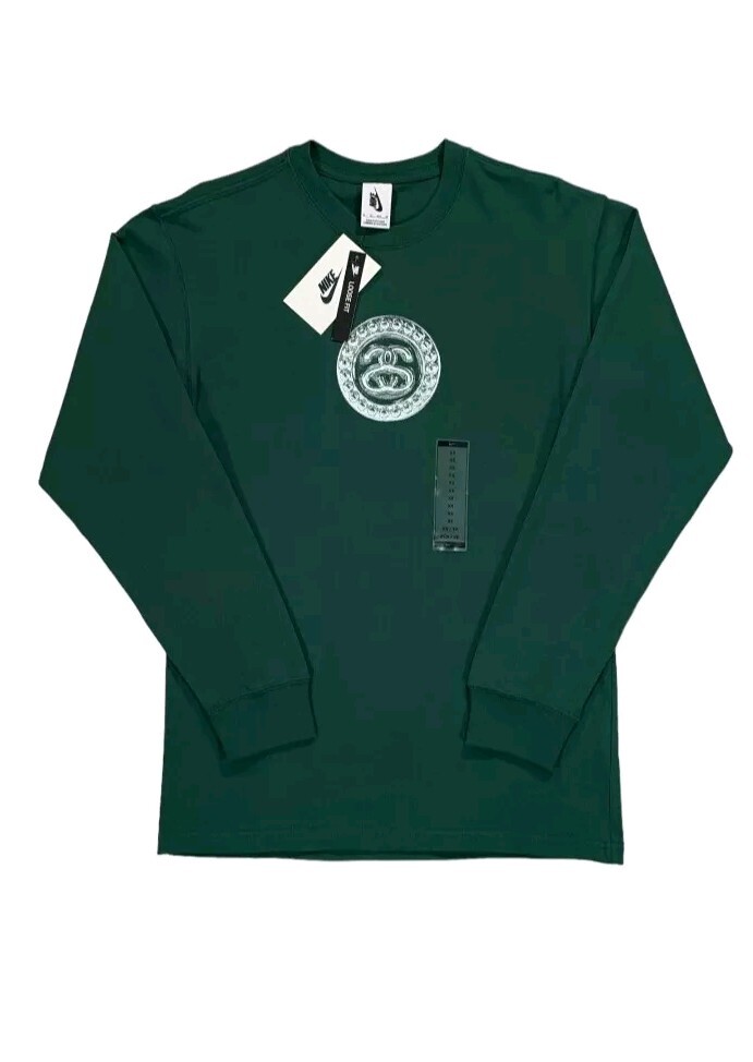 Nike x Stussy SS Link Logo Green Loose Fit Long Sleeve T Nike x Stussy SS Link Logo Green Loose Fit Long Sleeve T