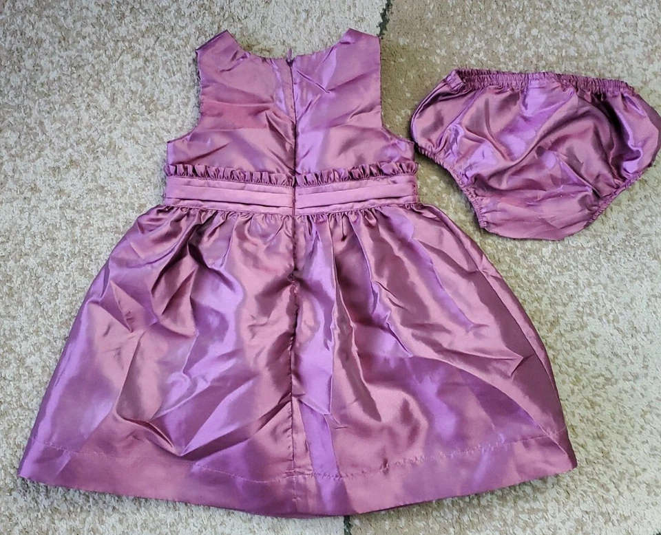 DKNY Baby Girl платье w/подгузник чехол фиолетовый без рукавов атласный бант размер 12 месяцев - Изображение 2 из 4